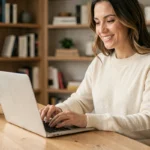 Femme contactant un service client via le site officiel Le Terrier De Lily sur un ordinateur portable
