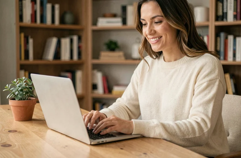 Femme contactant un service client via le site officiel Le Terrier De Lily sur un ordinateur portable