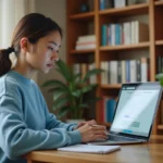 Étudiante effectuant son inscription au baccalauréat 2025 sur la plateforme Cyclades depuis son bureau
